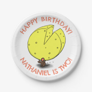 Cute mouse cheese personalized cartoon birthday paper plate