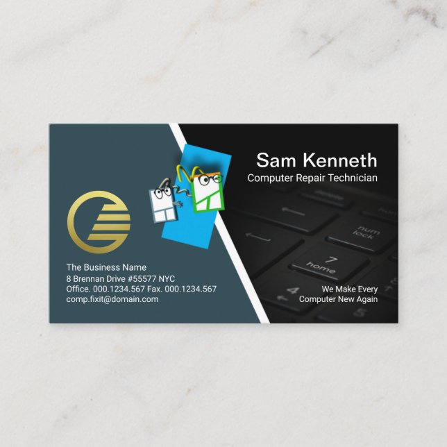 Cute Mouse Computer Keyboard PC Repairs Business Card (Front)