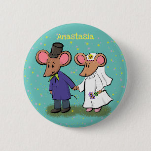 Cute mouse couple cartoon illustration 2 inch round button