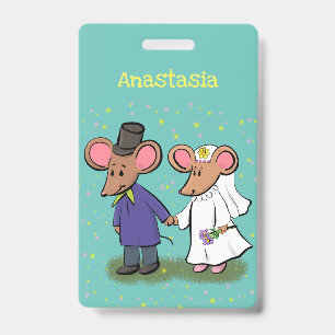 Cute mouse couple cartoon illustration badge