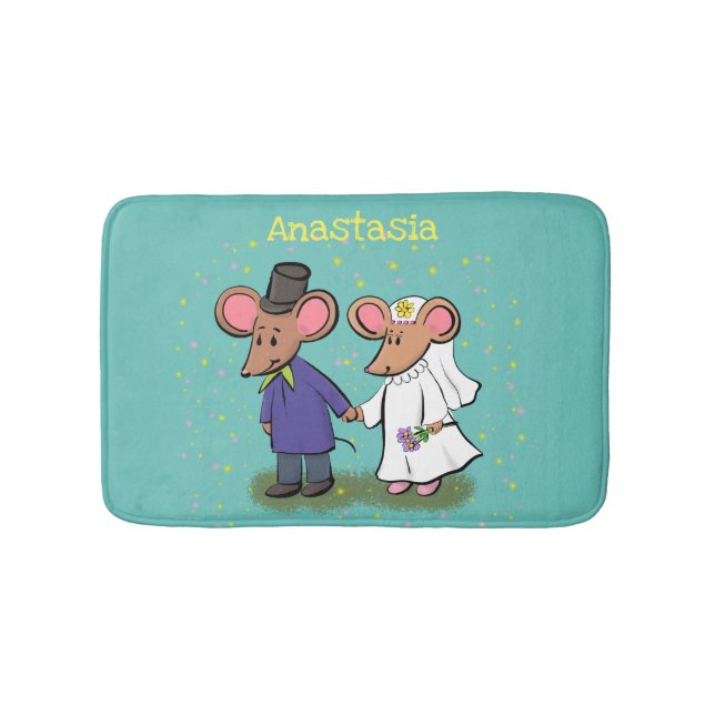 Cute mouse couple cartoon illustration bath mat (Front)