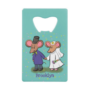 Cute mouse couple cartoon illustration credit card bottle opener