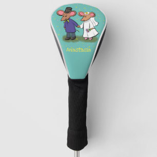Cute mouse couple cartoon illustration golf head cover