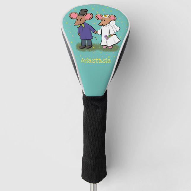 Cute mouse couple cartoon illustration golf head cover (Front)