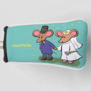 Cute mouse couple cartoon illustration golf head cover
