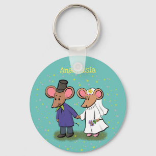 Cute mouse couple cartoon illustration keychain