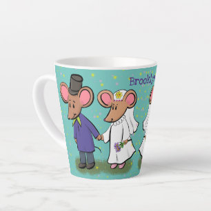 Cute mouse couple cartoon illustration latte mug