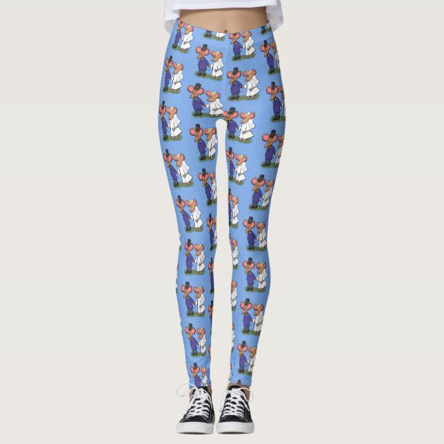 Cute mouse couple cartoon illustration leggings (Front)