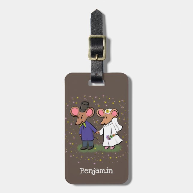 Cute mouse couple cartoon illustration luggage tag (Front Vertical)