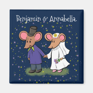 Cute mouse couple cartoon illustration magnet