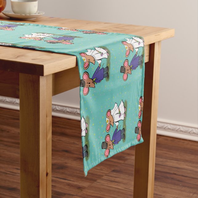 Cute mouse couple cartoon illustration short table runner (In Situ)