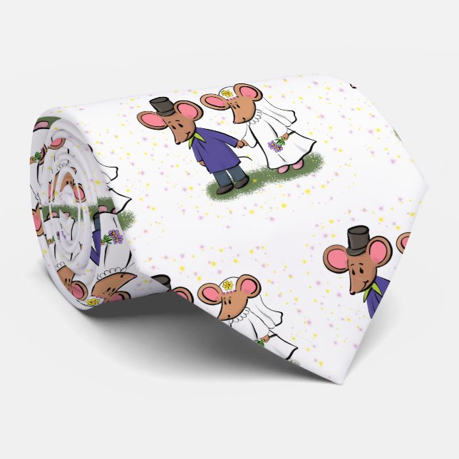 Cute mouse couple cartoon illustration tie (Rolled)
