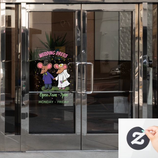 Cute mouse couple cartoon illustration window cling (Office Door)