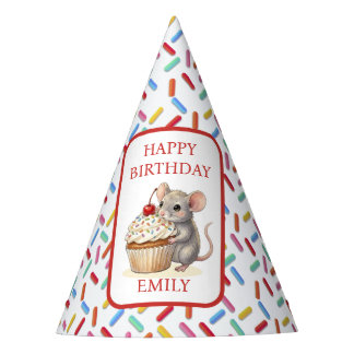 Cute Mouse, Cupcakes and Sprinkles Birthday Party Hat