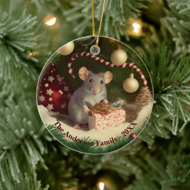 Cute Mouse custom text Metal Ornament (Tree)