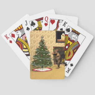 Cute Mouse Decorating a Christmas Tree Playing Cards