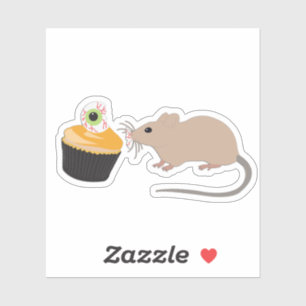Cute Mouse Eating Halloween Eyeball Cupcake