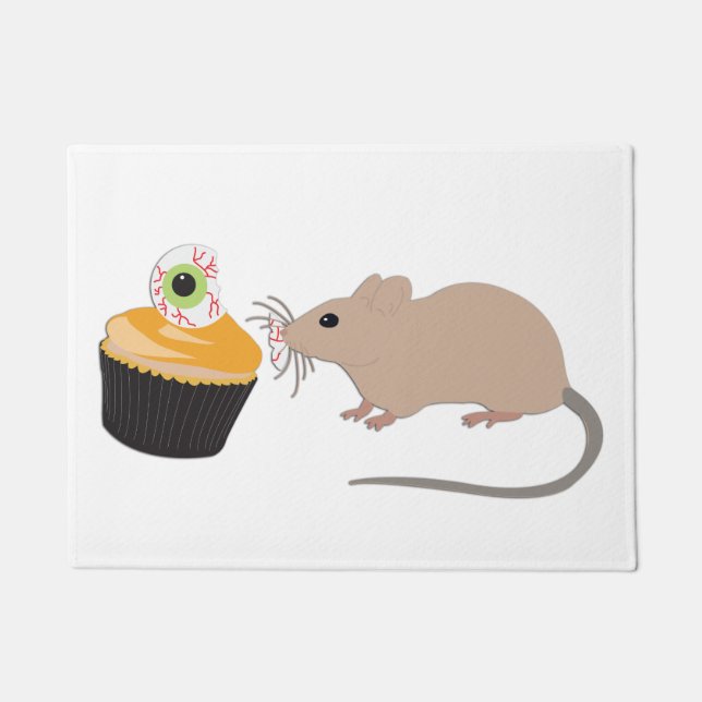 Cute Mouse Eating Halloween Eyeball Cupcake Doormat (Front)