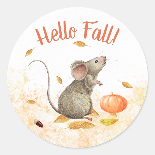 Cute Mouse Fall Classic Round Sticker (Front)