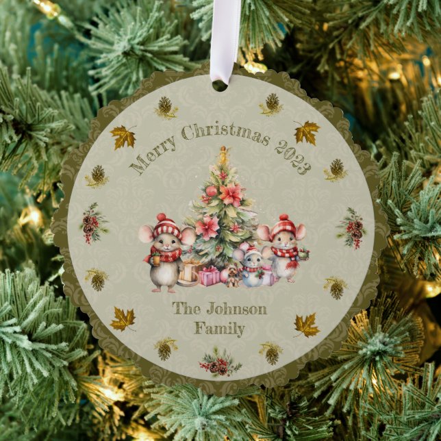 Cute Mouse Family Christmas Customizable  Ornament Card (Insitu (Tree))