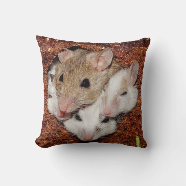 Cute Mouse Family in a Loaf of Bread Throw Pillow (Front)