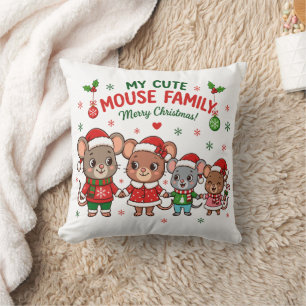 Cute Mouse Family Merry Christmas Throw Pillow