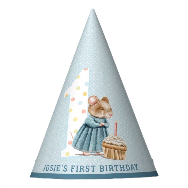 Cute Mouse First Birthday Party Hat (Front)