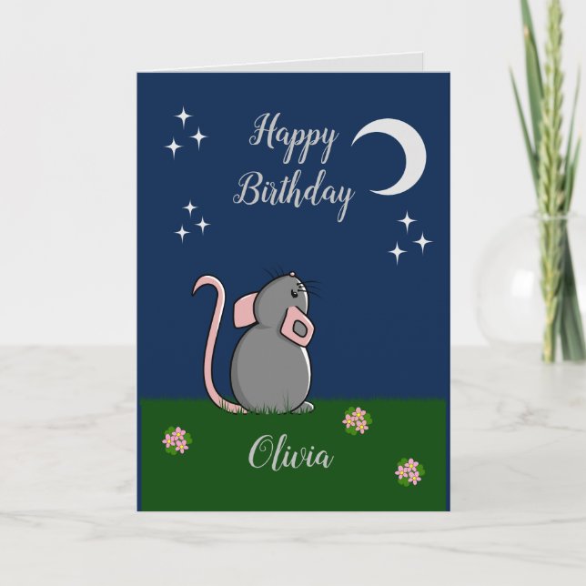 Cute Mouse gazing at the moon Card (Front)
