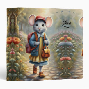 Cute mouse girl on her way to school,personalized  binder