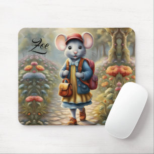 Cute mouse girl on her way to school, personalized pad