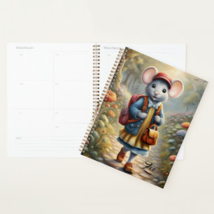 Cute mouse girl on her way to school,personalized planner