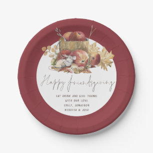 Cute Mouse Handwriting Script Happy Friendsgiving Paper Plate