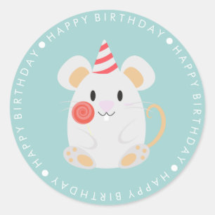Cute Mouse Happy Birthday Classic Round Sticker