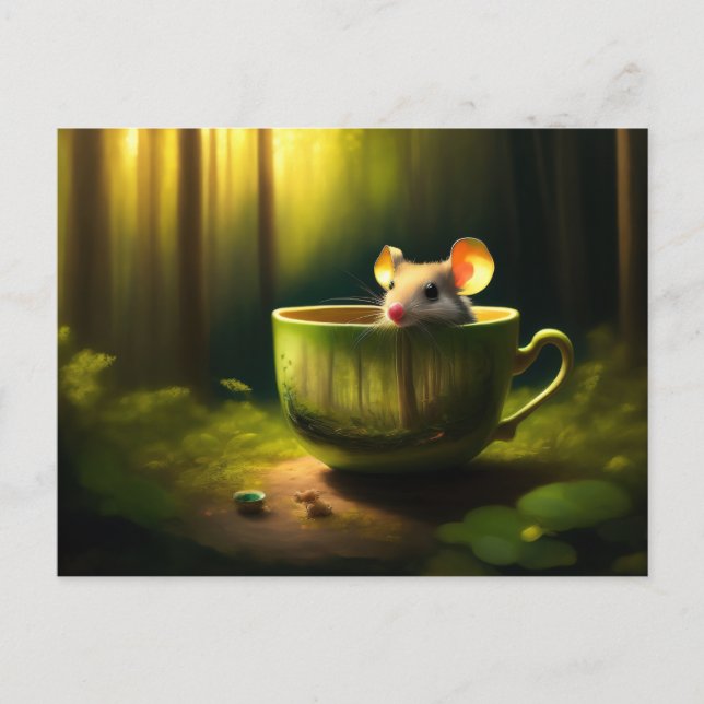Cute Mouse hiding in Teacup Postcard (Front)