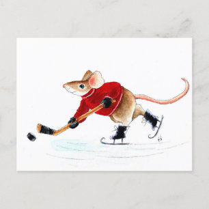 Cute mouse hockey Elbows Up! postcard