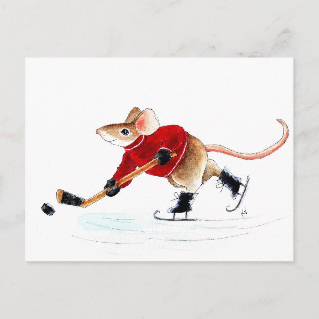 Cute mouse hockey Elbows Up! postcard (Front)