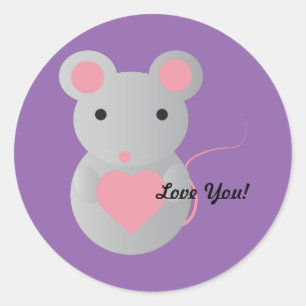 Cute Mouse Holding a Heart Classic Round Sticker