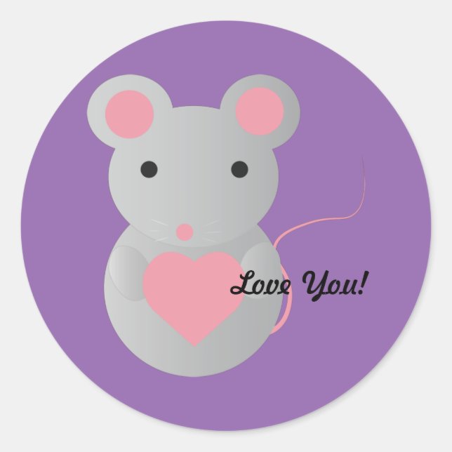 Cute Mouse Holding a Heart Classic Round Sticker (Front)