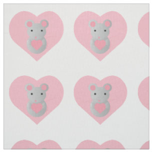 Cute Mouse Holding a Heart. Fabric