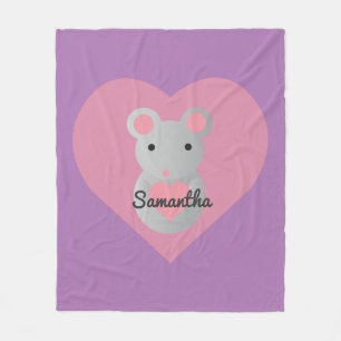 Cute Mouse Holding a Heart. Fleece Blanket