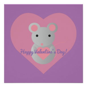 Cute  Mouse Holding a Heart. Poster