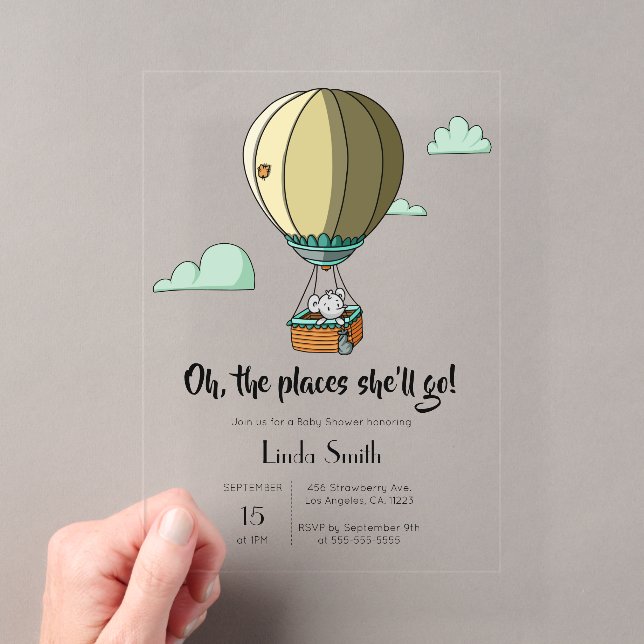 Cute Mouse Hot Air Balloon Baby Shower Acrylic Invitations (Insitu (Handheld))