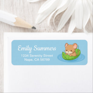 Cute Mouse in a Leaf Boat Blue Return Address