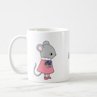 Cute Mouse in dress holding flowers custom name