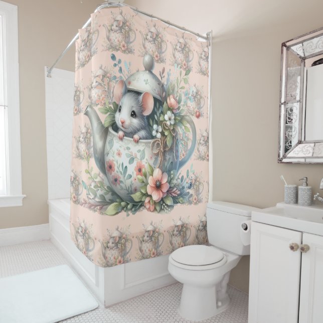 Cute Mouse in Floral Teapot Illustration (In Situ)