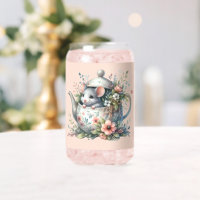 Cute Mouse in Floral Teapot Illustration