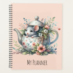 Cute Mouse in Floral Teapot Illustration Planner