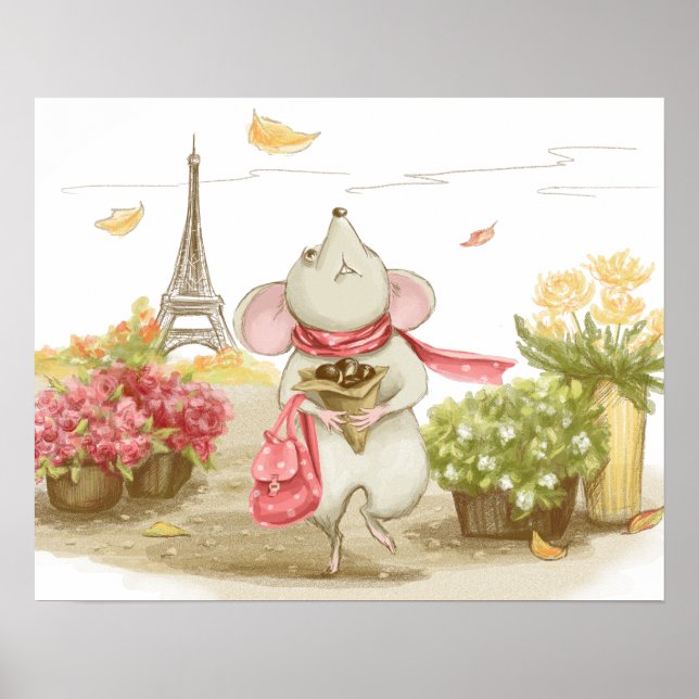 Cute mouse in Paris Poster (Front)