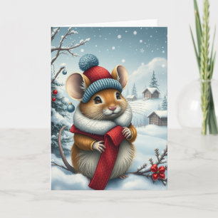 Cute Mouse in Preppy Winter Attire and Hat Winter Card
