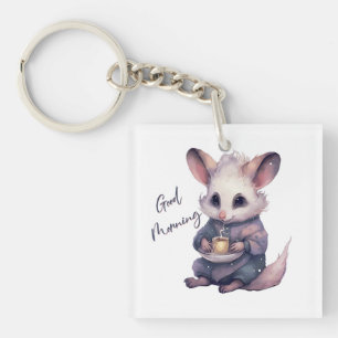 Cute mouse in pyjamas with coffee. Rat and coffee Keychain